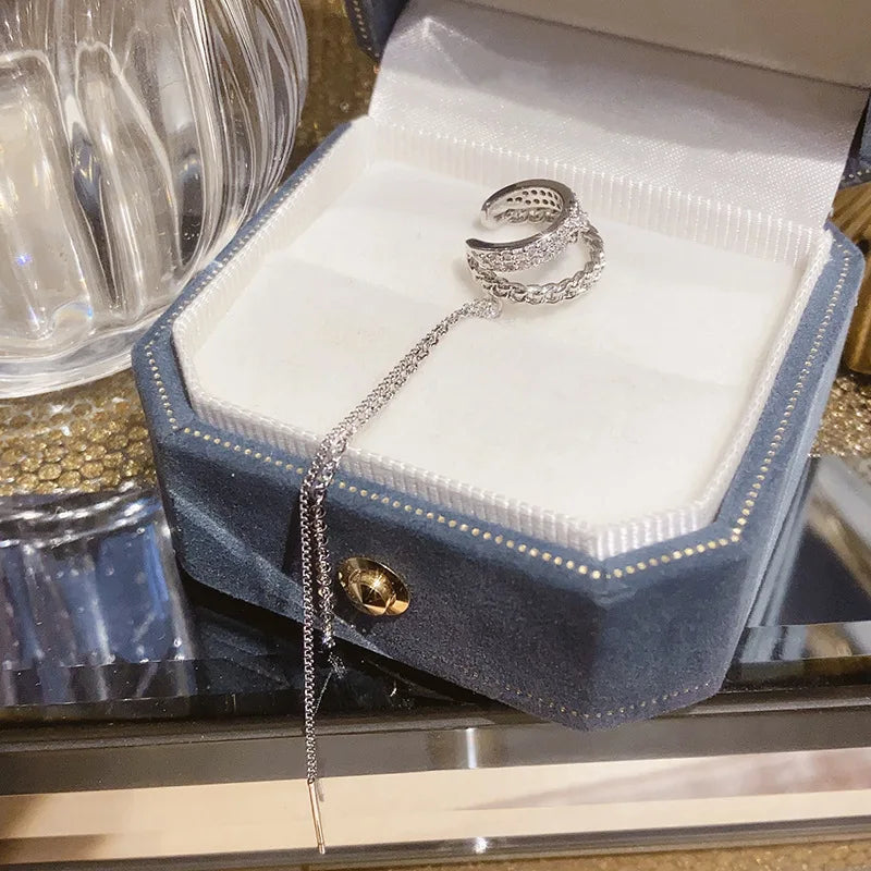 Celeste Sterling Silver Chain Cuff Earring – Zircon Detail