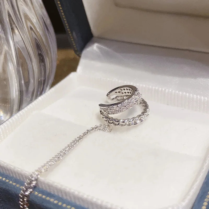 Celeste Sterling Silver Chain Cuff Earring – Zircon Detail